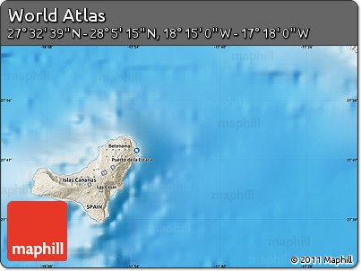 Shaded Relief Map of the Area around 27° 48' 57" N, 17° 46' 29" W