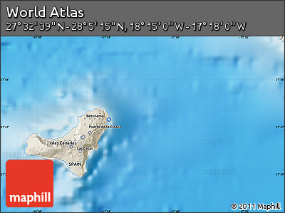 Shaded Relief Map of the Area around 27° 48' 57" N, 17° 46' 29" W