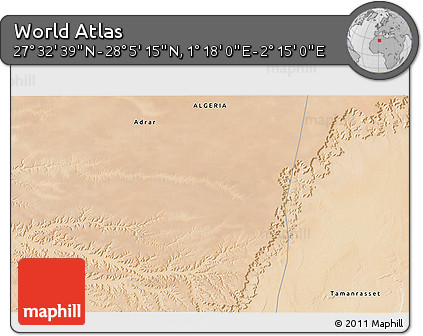 Satellite 3D Map of the Area around 27° 48' 57" N, 1° 46' 29" E