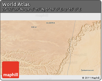 Satellite 3D Map of the Area around 27° 48' 57" N, 1° 46' 29" E