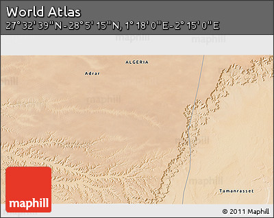 Satellite 3D Map of the Area around 27° 48' 57" N, 1° 46' 29" E