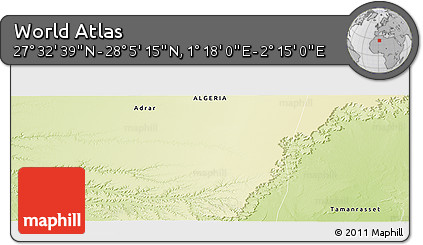 Physical Panoramic Map of the Area around 27° 48' 57" N, 1° 46' 29" E