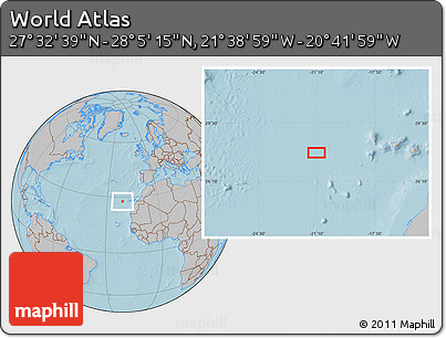 Gray Location Map of the Area around 27° 48' 57" N, 21° 10' 29" W, hill shading