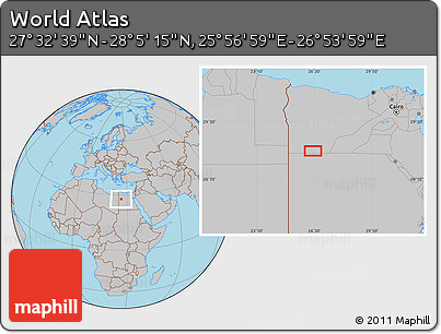 Gray Location Map of the Area around 27° 48' 57" N, 26° 25' 29" E