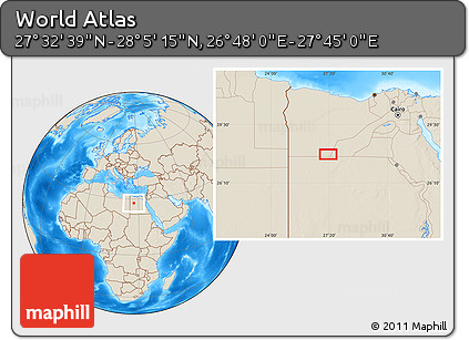 Shaded Relief Location Map of the Area around 27° 48' 57" N, 27° 16' 29" E