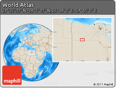 Shaded Relief Location Map of the Area around 27° 48' 57" N, 27° 16' 29" E