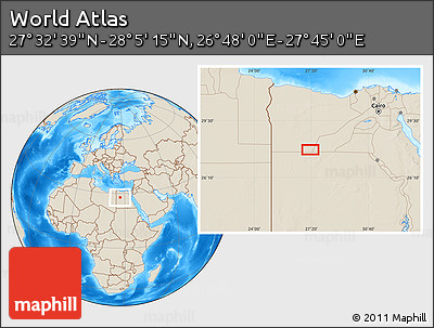 Shaded Relief Location Map of the Area around 27° 48' 57" N, 27° 16' 29" E
