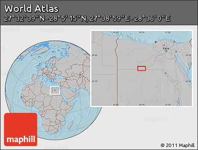Gray Location Map of the Area around 27° 48' 57" N, 28° 7' 30" E, hill shading