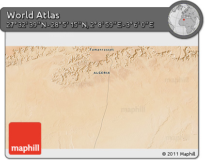 Satellite 3D Map of the Area around 27° 48' 57" N, 2° 37' 30" E