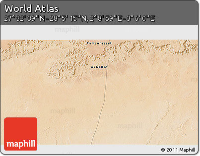 Satellite 3D Map of the Area around 27° 48' 57" N, 2° 37' 30" E