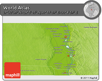 Physical 3D Map of the Area around 27° 48' 57" N, 30° 40' 29" E