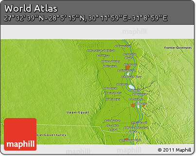 Physical 3D Map of the Area around 27° 48' 57" N, 30° 40' 29" E