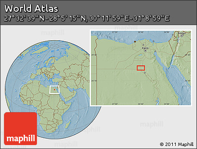 Savanna Style Location Map of the Area around 27° 48' 57" N, 30° 40' 29" E, hill shading