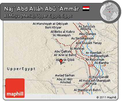 Shaded Relief Panoramic Map of Naj` Abd Allāh Abū `Ammār