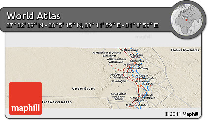 Shaded Relief Panoramic Map of the Area around 27° 48' 57" N, 30° 40' 29" E