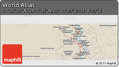 Shaded Relief Panoramic Map of the Area around 27° 48' 57" N, 30° 40' 29" E