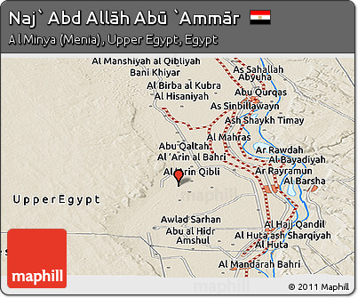 Shaded Relief Panoramic Map of Naj` Abd Allāh Abū `Ammār