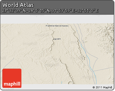 Shaded Relief 3D Map of the Area around 27° 48' 57" N, 32° 22' 30" E