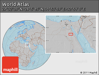 Gray Location Map of the Area around 27° 48' 57" N, 32° 22' 30" E, hill shading
