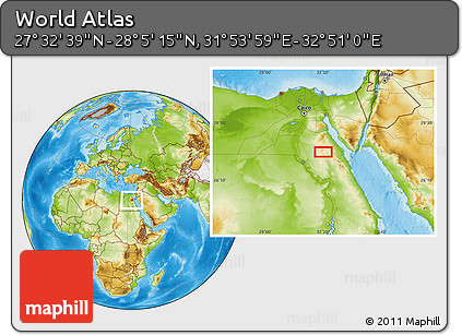 Physical Location Map of the Area around 27° 48' 57" N, 32° 22' 30" E