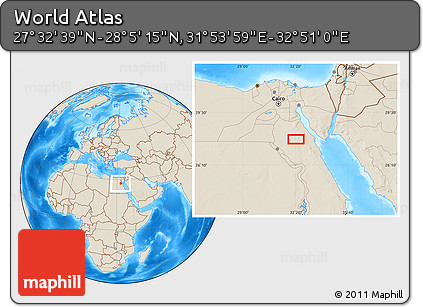 Shaded Relief Location Map of the Area around 27° 48' 57" N, 32° 22' 30" E