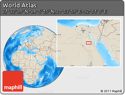 Shaded Relief Location Map of the Area around 27° 48' 57" N, 32° 22' 30" E