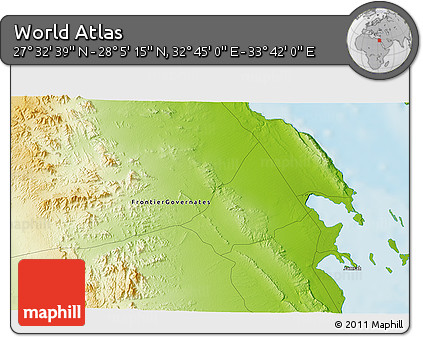 Physical 3D Map of the Area around 27° 48' 57" N, 33° 13' 30" E