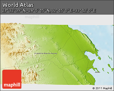 Physical 3D Map of the Area around 27° 48' 57" N, 33° 13' 30" E