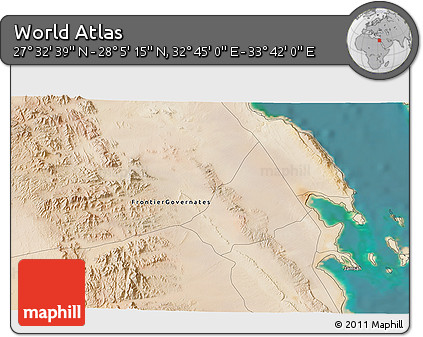 Satellite 3D Map of the Area around 27° 48' 57" N, 33° 13' 30" E