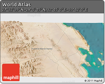 Satellite 3D Map of the Area around 27° 48' 57" N, 33° 13' 30" E