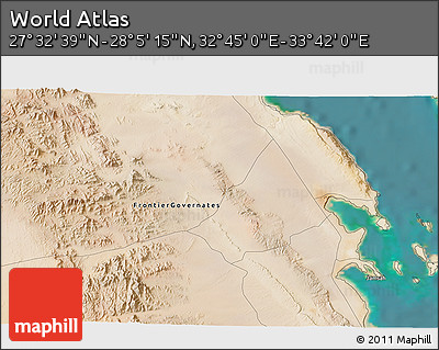 Satellite 3D Map of the Area around 27° 48' 57" N, 33° 13' 30" E