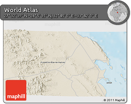 Shaded Relief 3D Map of the Area around 27° 48' 57" N, 33° 13' 30" E