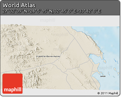 Shaded Relief 3D Map of the Area around 27° 48' 57" N, 33° 13' 30" E
