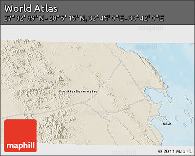 Shaded Relief 3D Map of the Area around 27° 48' 57" N, 33° 13' 30" E