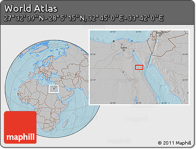 Gray Location Map of the Area around 27° 48' 57" N, 33° 13' 30" E, hill shading