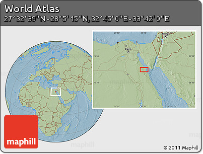 Savanna Style Location Map of the Area around 27° 48' 57" N, 33° 13' 30" E, hill shading