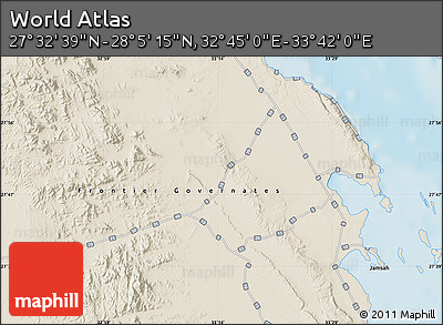 Shaded Relief Map of the Area around 27° 48' 57" N, 33° 13' 30" E