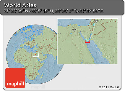 Savanna Style Location Map of the Area around 27° 48' 57" N, 34° 4' 30" E, hill shading