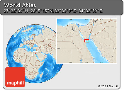 Shaded Relief Location Map of the Area around 27° 48' 57" N, 34° 4' 30" E