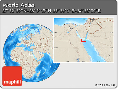 Shaded Relief Location Map of the Area around 27° 48' 57" N, 34° 4' 30" E