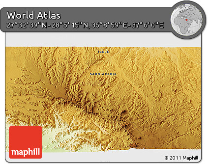 Physical 3D Map of the Area around 27° 48' 57" N, 36° 37' 30" E