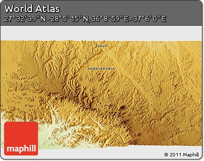 Physical 3D Map of the Area around 27° 48' 57" N, 36° 37' 30" E