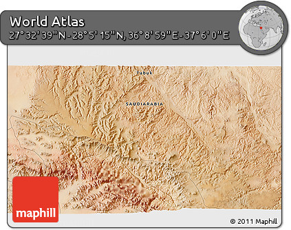 Satellite 3D Map of the Area around 27° 48' 57" N, 36° 37' 30" E