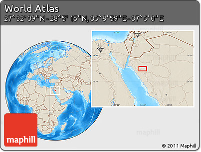 Shaded Relief Location Map of the Area around 27° 48' 57" N, 36° 37' 30" E
