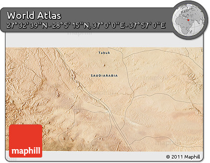 Satellite 3D Map of the Area around 27° 48' 57" N, 37° 28' 30" E