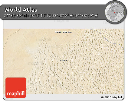 Satellite 3D Map of the Area around 27° 48' 57" N, 39° 10' 29" E