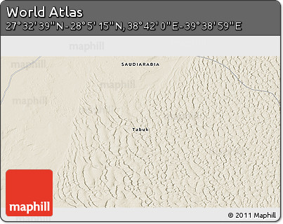 Shaded Relief 3D Map of the Area around 27° 48' 57" N, 39° 10' 29" E