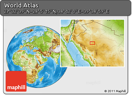 Physical Location Map of the Area around 27° 48' 57" N, 39° 10' 29" E