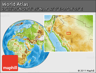 Physical Location Map of the Area around 27° 48' 57" N, 39° 10' 29" E