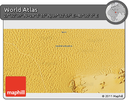 Physical 3D Map of the Area around 27° 48' 57" N, 40° 1' 29" E